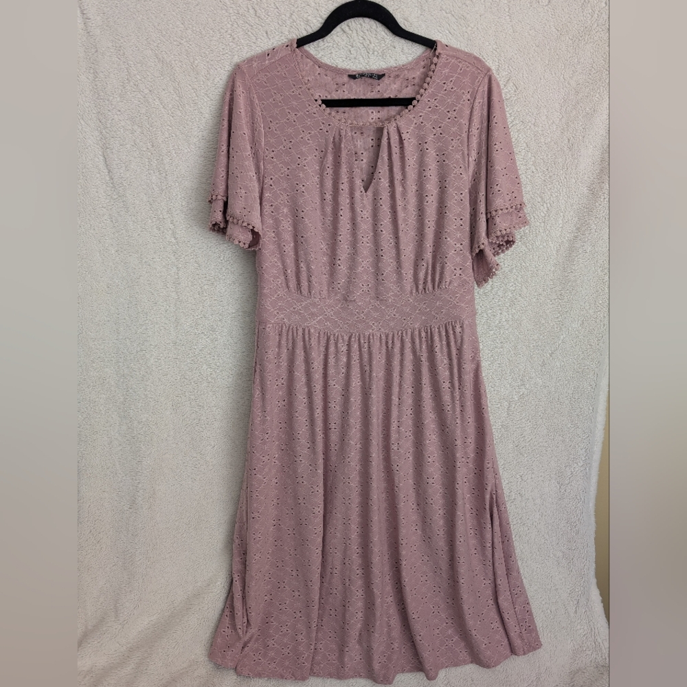 BloomChic Dusty Rose Eyelet Midi Dress